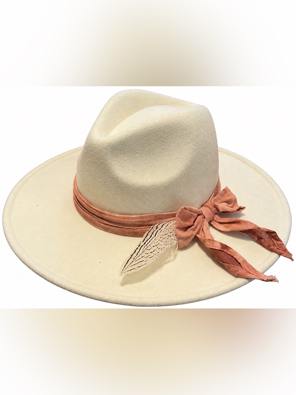 Cato Cream Fedora with Peach Suede Band and Bow